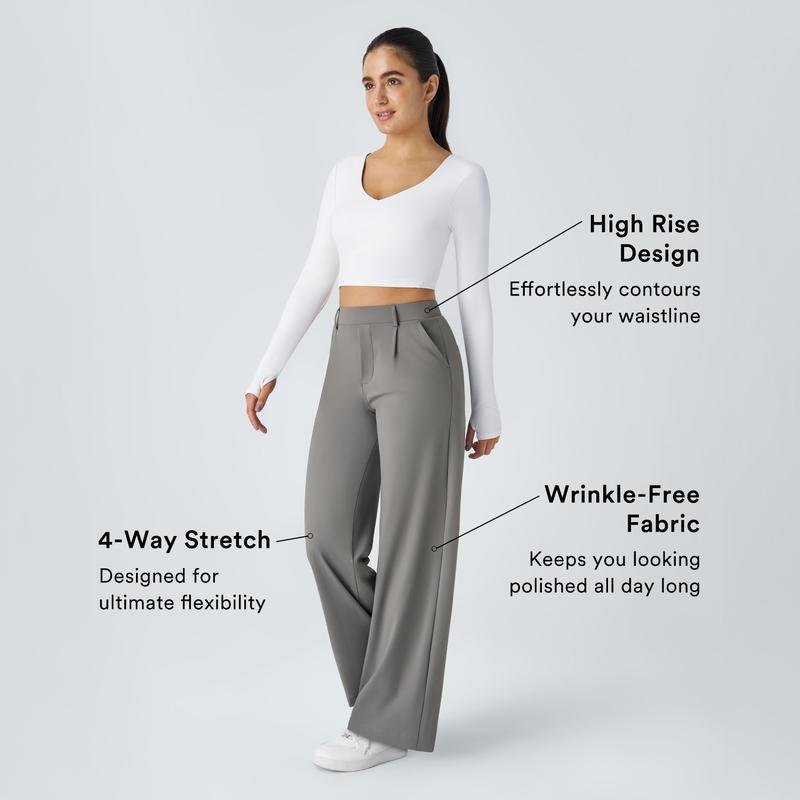 TheFitara Flex High Waisted Plicated Side Pocket Straight Leg Work Pants
