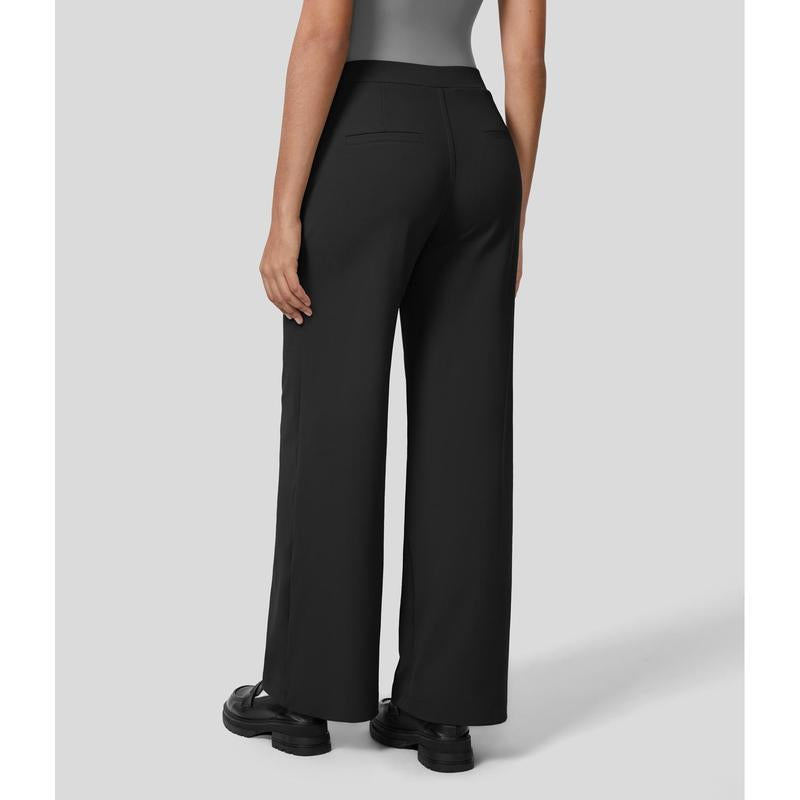 TheFitara Flex High Waisted Plicated Side Pocket Straight Leg Work Pants