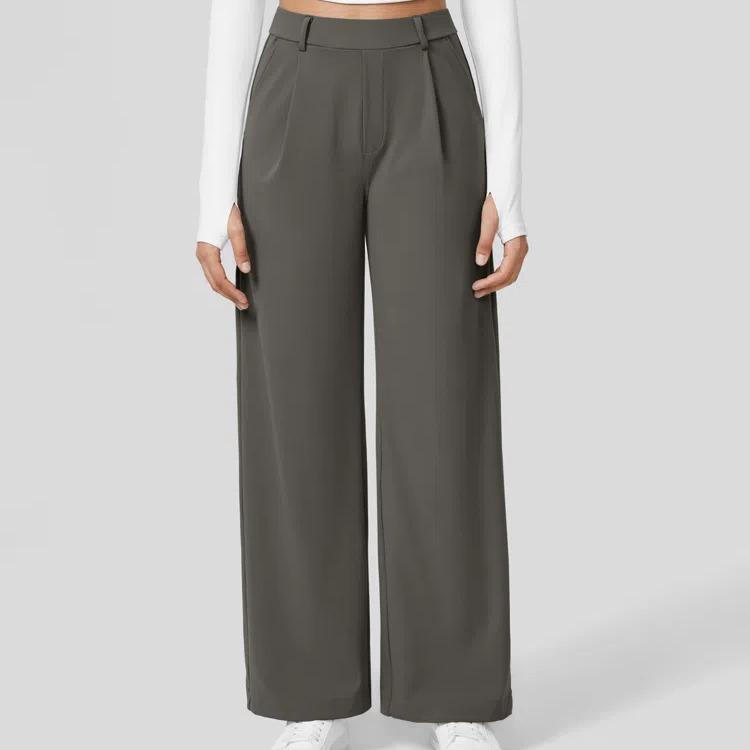TheFitara Flex High Waisted Plicated Side Pocket Straight Leg Work Pants