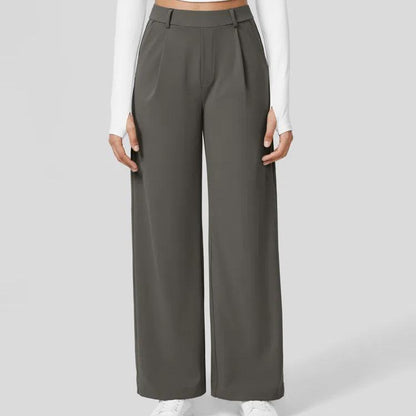 TheFitara Flex High Waisted Plicated Side Pocket Straight Leg Work Pants