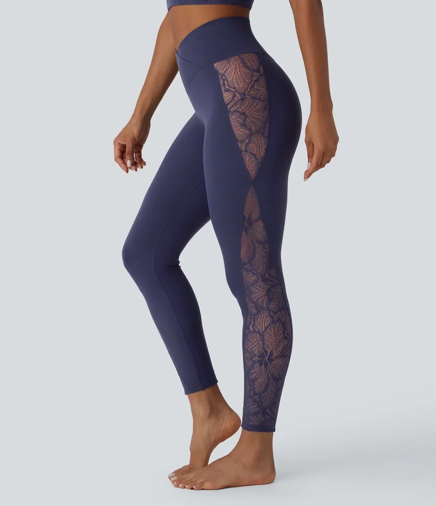 SoftlyZero™ High Waisted Crossover Contrast Lace Pocket Yoga Leggings-UPF50+